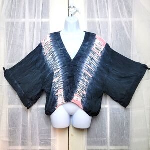Young Fabulous & Broke Tie Dye Kimono Boho Blouse Cropped Top Cross Front Sz M